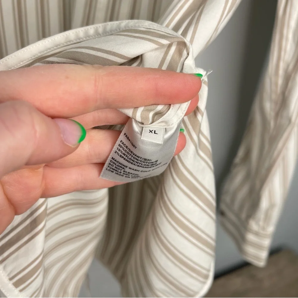 Ladies Lafayette Ruxton Classic smoked taupe Striped‎ button down blouse top xl - Picture 4 of 6